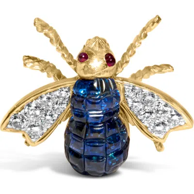 Haus Of Brilliance 18k Yellow Gold 3/8 Cttw Diamond And 5 4/5 Cttw Blue Sapphire Bumblebee Brooch Pin