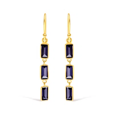 Haus Of Brilliance 18k Yellow Gold 8x3 Mm Bezel Set Purple Baguette Iolite Stiletto 1 1/2 Inch" Dangle Earrings