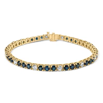 Haus Of Brilliance 18k Yellow Gold Alternating 1 1/5 Cttw Diamond And 3x3 Mm Blue Sapphire Tennis Bracelet
