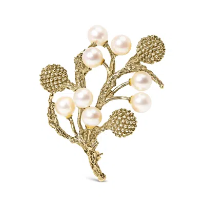 Haus Of Brilliance 18k Yellow Gold Cultured Akoya Pearl Tree Branch Brooch Pin With Hammered Polish