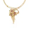 Haus Of Brilliance 18k Yellow Gold Diamond And Red Ruby Floral Cascade Statement Necklace With 16" Inch Bead Chain In Yellow