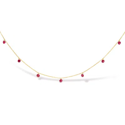 Haus Of Brilliance 18k Yellow Gold Necklace 1 1/3 Cttw Dangling Red Ruby Drop 18" Chain Collar