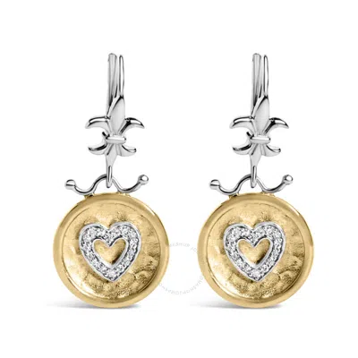 Haus Of Brilliance 18k Yellow Gold Over Silver 1/8 Ct Diamond Hammered Finished Medallion Heart Drop In Two-tone