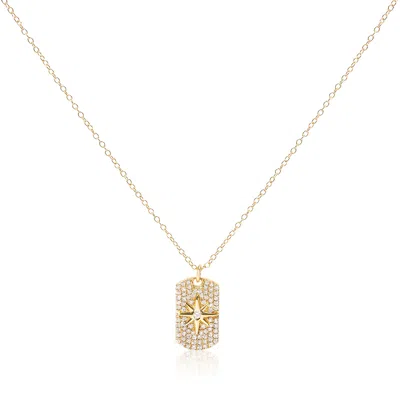 Haus Of Brilliance 18k Yellow Gold Plated .925 Sterling Silver 3/8 Cttw Diamond North Star Dog Tag 18" Inch Pendant Nec
