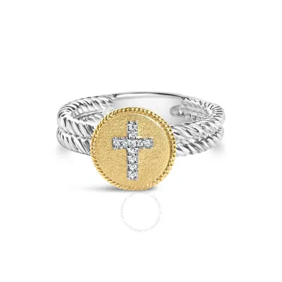 Haus Of Brilliance 18k Yellow Gold Plated .925 Sterling Silver Diamond Cross Ring With Satin Finish In Two Tone
