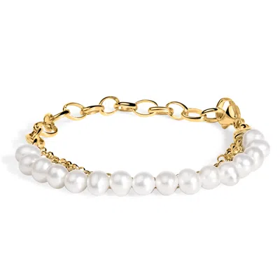 Haus Of Brilliance 18k Yellow Gold Vermeil Cultured Pearl Station Link Bracelet In White