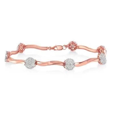 Haus Of Brilliance .925 10k Rose Gold Over Sterling Silver 1.0 Cttw Diamond Floral Link Bracelet In Multi