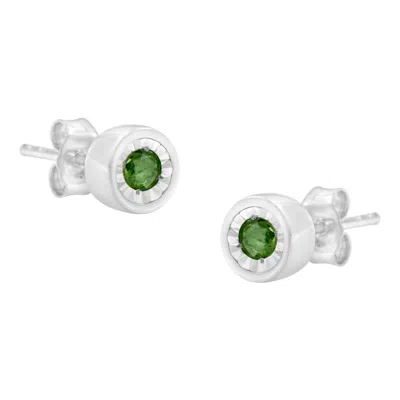 Haus Of Brilliance .925 Sterling Silver 0.15 Cttw Round Brilliant-cut Green Diamond Miracle-set Stud Earrings In Metallic