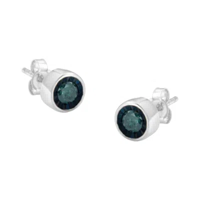 Haus Of Brilliance .925 Sterling Silver 0.40 Cttw Round Brilliant-cut Blue Diamond Miracle-set Stud Earrings In White
