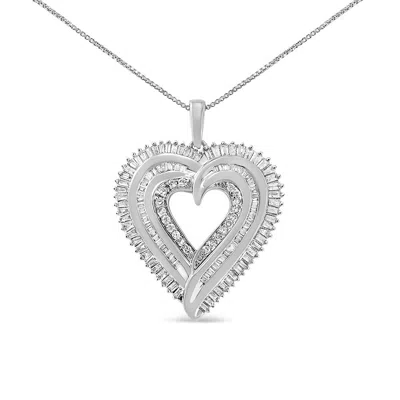 Haus Of Brilliance .925 Sterling Silver 1 1/2 Cttw Baguette Diamond Composite Heart 18" Inch Pendant Necklace In White