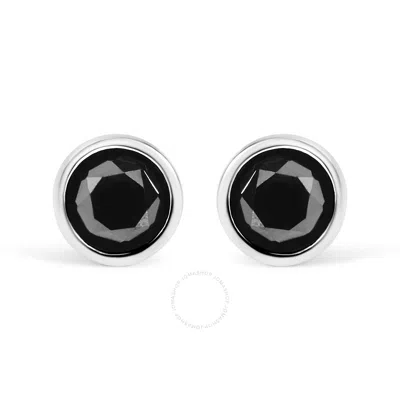 Haus Of Brilliance .925 Sterling Silver Round Brilliant-cut Black Diamond Bezel-set Stud Earrings With Screw Backs In White