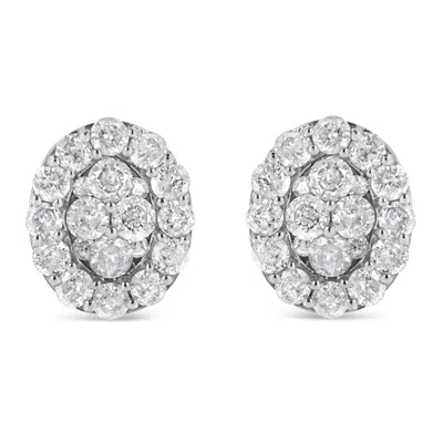 Haus Of Brilliance .925 Sterling Silver 1 1/2 Cttw Round-cut Diamond Oval Shaped Stud Earrings
