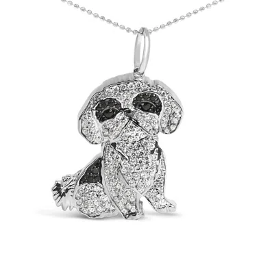 Haus Of Brilliance .925 Sterling Silver 1 1/4 Cttw Diamond Shih Tzu Dog Pendant Necklace In White