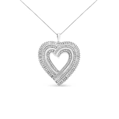 Haus Of Brilliance .925 Sterling Silver 1 1/4 Cttw Round And Baguette-cut Diamond Composite Heart 18" Pendant Necklace In White