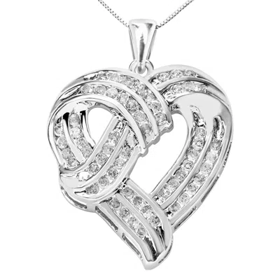 Haus Of Brilliance .925 Sterling Silver 1 1/4 Cttw Round Diamond Openwork Ribbon Weave Heart Pendant 18" Necklace In White
