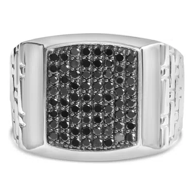 Haus Of Brilliance .925 Sterling Silver 1 1/4 Cttw Treated Black Diamond Cluster Men's Band Ring In White