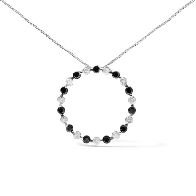 Haus Of Brilliance .925 Sterling Silver 1 3/4 Cttw Alternating Black And White Diamond Open Circle Hoop Pendant Necklac