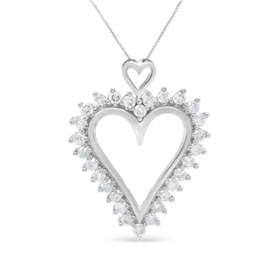 Haus Of Brilliance .925 Sterling Silver 1 3/4 Cttw Round Diamond Lined Open Heart Pendant 18" Necklace In White