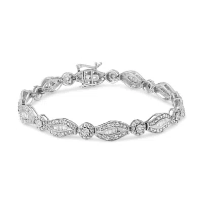 Haus Of Brilliance .925 Sterling Silver 1 Cttw Diamond Double Leaf And Bezel Link Bracelet In White
