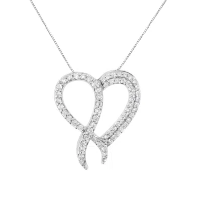 Haus Of Brilliance .925 Sterling Silver 1 Cttw Diamond Heart And Ribbon 18" Pendant Necklace In White