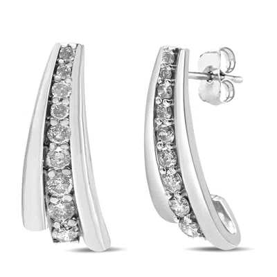 Haus Of Brilliance .925 Sterling Silver 1 Cttw Round Diamond Graduated Huggie Earrings In White