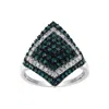 Haus Of Brilliance .925 Sterling Silver 1 Cttw White And Treated Blue Diamond Rhombus Cocktail Ring In White