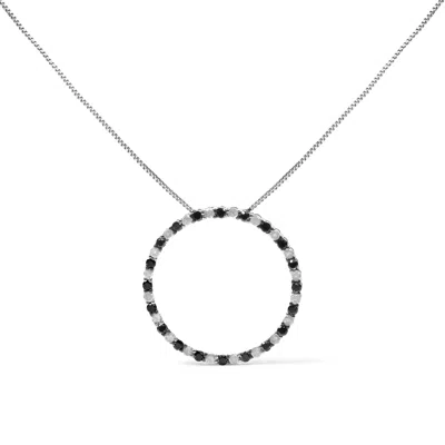 Haus Of Brilliance .925 Sterling Silver 1.0 Cttw Alternating Black And White Diamond Open Hoop Circle Pendant Necklace