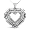 Haus Of Brilliance .925 Sterling Silver 1.0 Cttw Baguette And Round Diamond Heart Pendant 18" Necklace In White
