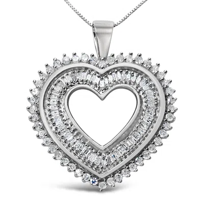 Haus Of Brilliance .925 Sterling Silver 1.0 Cttw Baguette And Round Diamond Heart Pendant 18" Necklace In White