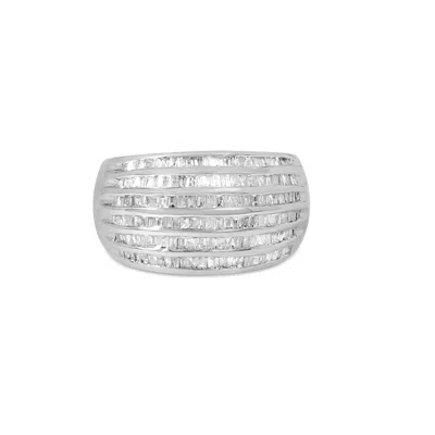Haus Of Brilliance .925 Sterling Silver 1.0 Cttw Baguette-cut Diamond 6-row Channel Set Domed Tapered Cocktail Fashion  In White
