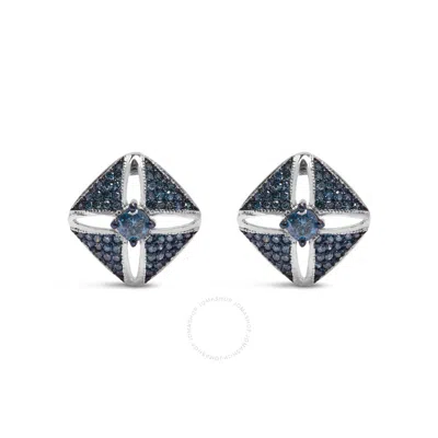 HAUS OF BRILLIANCE HAUS OF BRILLIANCE .925 STERLING SILVER 1.0 CTTW BLUE DIAMOND STUDDED RHOMBUS STUD EARRING (BLUE COL