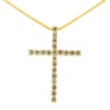 Haus Of Brilliance .925 Sterling Silver 1.0 Cttw Champagne Diamond Gold Cross Pendant Necklace For Women- 18 Inch In Yellow