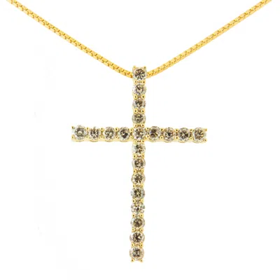 Haus Of Brilliance .925 Sterling Silver 1.0 Cttw Champagne Diamond Gold Cross Pendant Necklace For Women- 18 Inch In Yellow