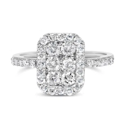 Haus Of Brilliance .925 Sterling Silver 1.0 Cttw Diamond Emerald-shaped Cluster With Halo Cathedral Style Cocktail Ring In White