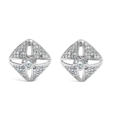 Haus Of Brilliance .925 Sterling Silver 1.0 Cttw Diamond Studded Rhombus Stud Earring In White