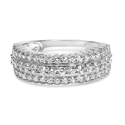 Haus Of Brilliance .925 Sterling Silver 1.0 Cttw Lab Grown Diamond 3 Row Band Ring In White