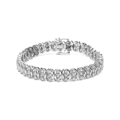 Haus Of Brilliance .925 Sterling Silver 1.0 Cttw Miracle Set Diamond 3 Row Wave Link Bracelet In White