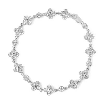 Haus Of Brilliance .925 Sterling Silver 1.0 Cttw Miracle-set Diamond 4 Leaf And Solitaire Station Link Bracelet In White