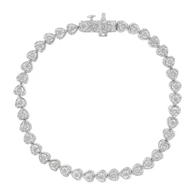 HAUS OF BRILLIANCE .925 STERLING SILVER 1.0 CTTW MIRACLE SET DIAMOND HEART-LINK 7" TENNIS BRACELET