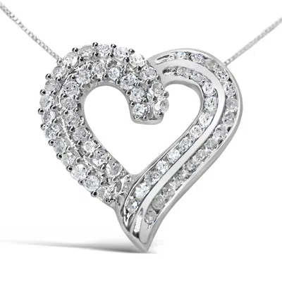 Haus Of Brilliance .925 Sterling Silver 1.0 Cttw Prong & Channel-set Diamond Open Work Ribbon Heart Pendant 18" Necklac In White