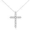Haus Of Brilliance .925 Sterling Silver 1.0 Cttw Prong Set Round-cut Diamond Cross 18" Pendant Necklace In White