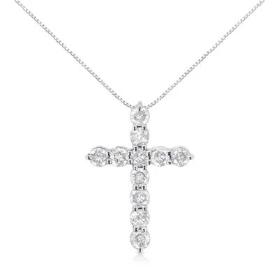 Haus Of Brilliance .925 Sterling Silver 1.0 Cttw Prong Set Round-cut Diamond Cross 18" Pendant Necklace In White