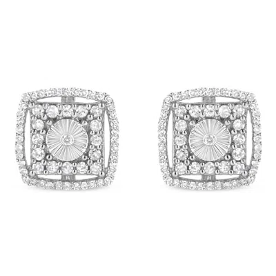 Haus Of Brilliance .925 Sterling Silver 1.0 Cttw Round Diamond Double Halo And Disc Stud Earring In White