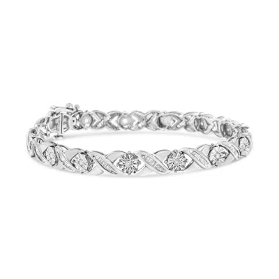 Haus Of Brilliance .925 Sterling Silver 1.0 Cttw Round-brilliant And Baguette Cut Diamond Miracle-set X-link 7" Tennis  In Gray