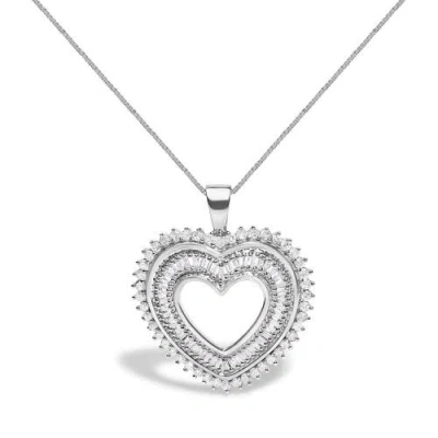 Haus Of Brilliance .925 Sterling Silver 1.0 Ctw Diamond Shadow Open Heart Halo Pendant Necklace In Metallic