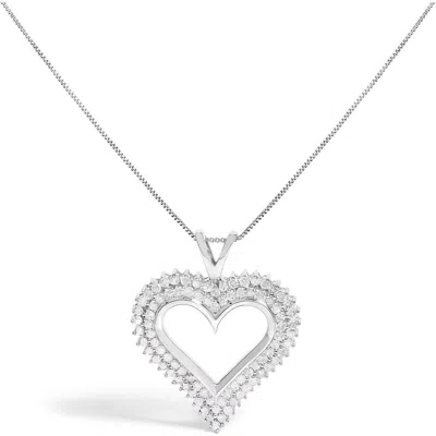 Haus Of Brilliance .925 Sterling Silver 1.0 Ctwt Diamond Open Heart Pendant Necklace In White