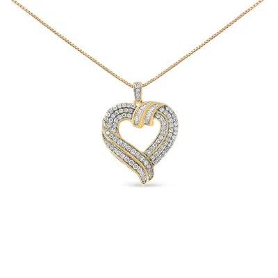 Haus Of Brilliance .925 Sterling Silver 1.00 Cttw Baguette Diamond Composite Open Heart 18" Inch Pendant Necklace In Yellow