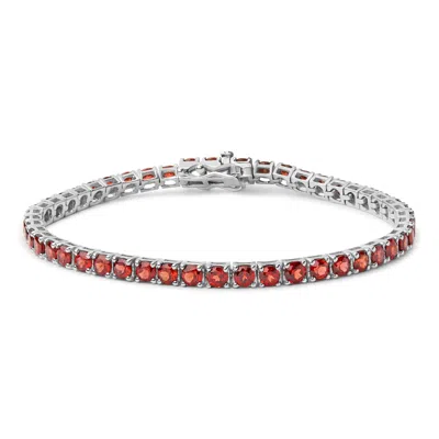Haus Of Brilliance .925 Sterling Silver 10.0 Cttw Created Orange Garnet Tennis Bracelet In White