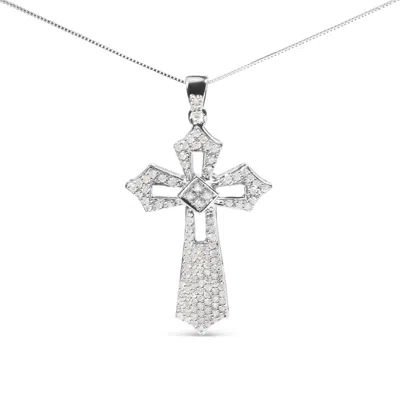 Haus Of Brilliance .925 Sterling Silver 1.00 Cttw Diamond Fleur De Lis Cross 18" Pendant Necklace In White