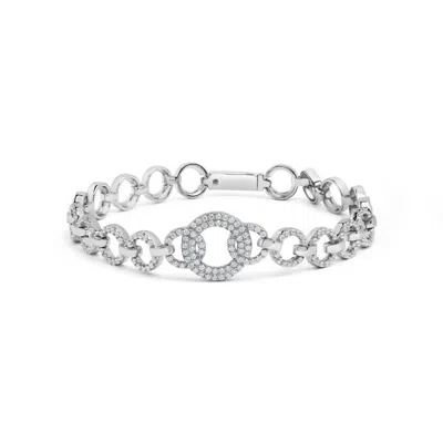 Haus Of Brilliance .925 Sterling Silver 1.00 Cttw Diamond Interlinking Open Circle Link Bracelet In Metallic